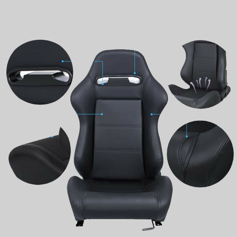 Coppia sedili sportivi avvolgenti auto in pelle nera N370 – Brillante  Luxury Custom